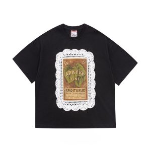 CROCHET WINE LABEL BLACK T-SHIRT