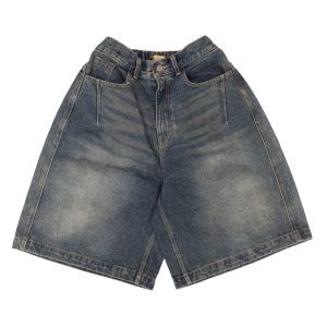 HALF-DART DENIM SHORTS